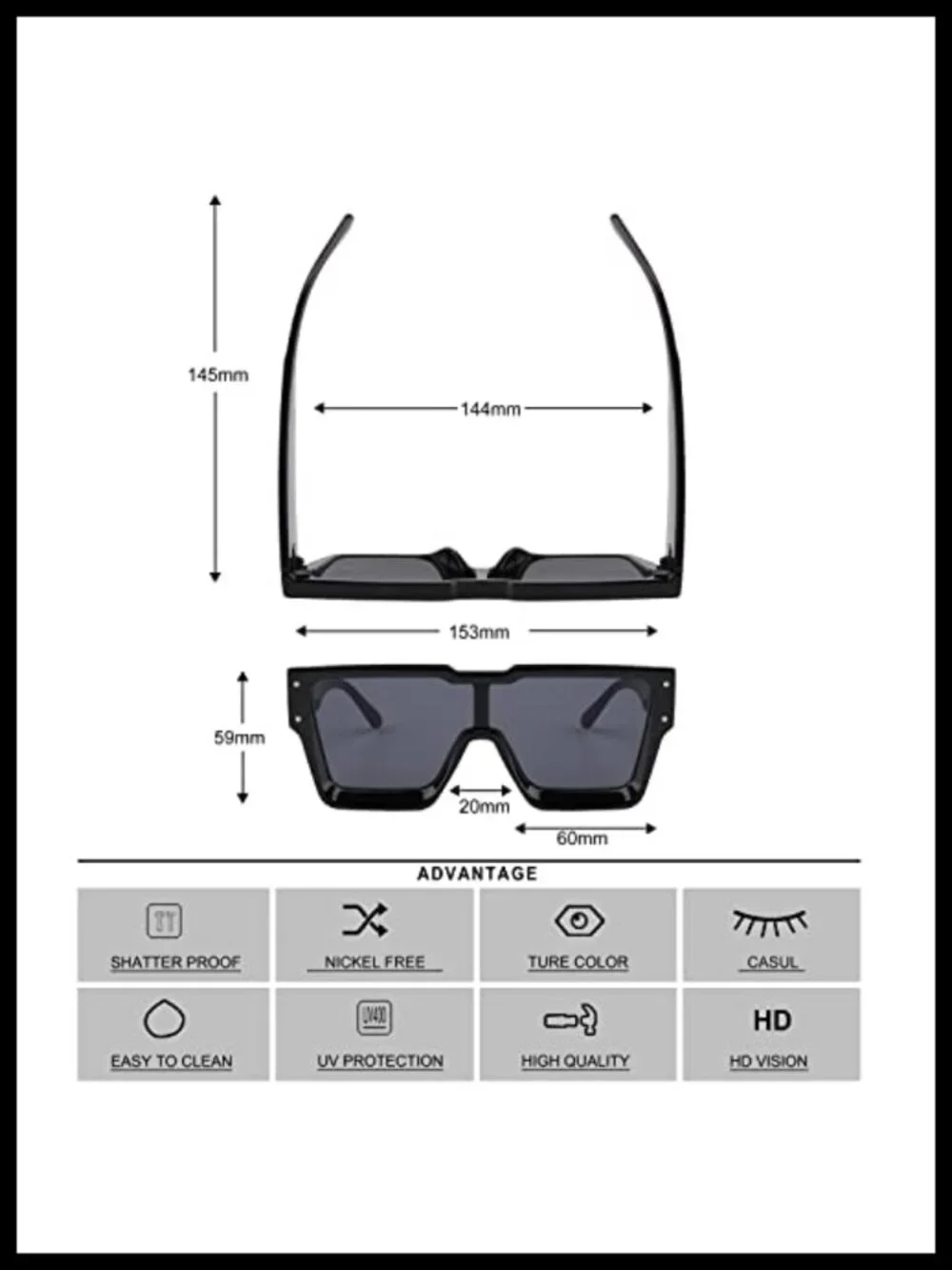 Oversized Wraparound Sunglasses UV400 Protection Unisex Rimless